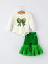 Mommy & Me Christmas Bow Print Baby Romper with Green Furry Bell Bottoms